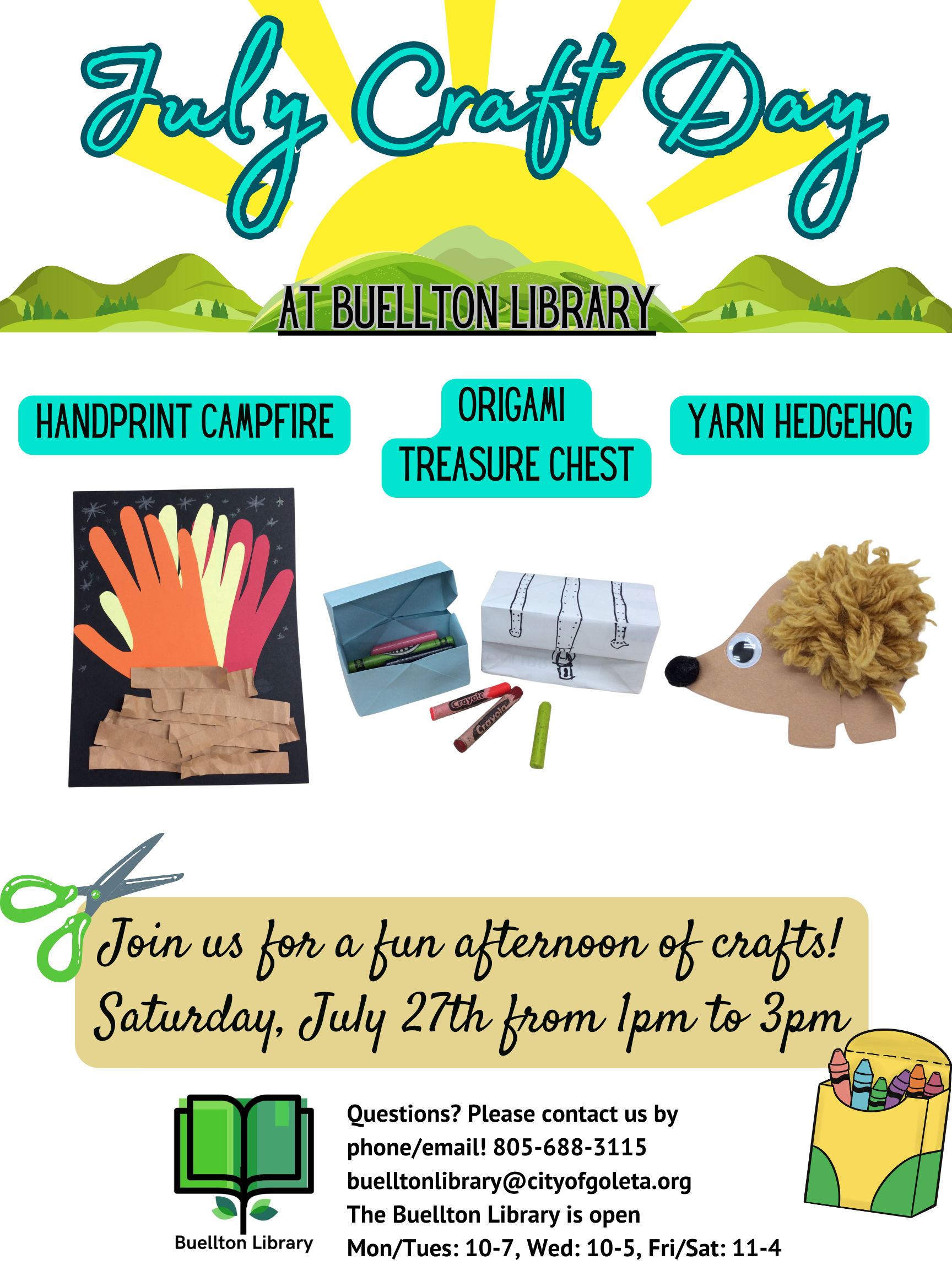 Flyer for Buellton Library July Craft Day