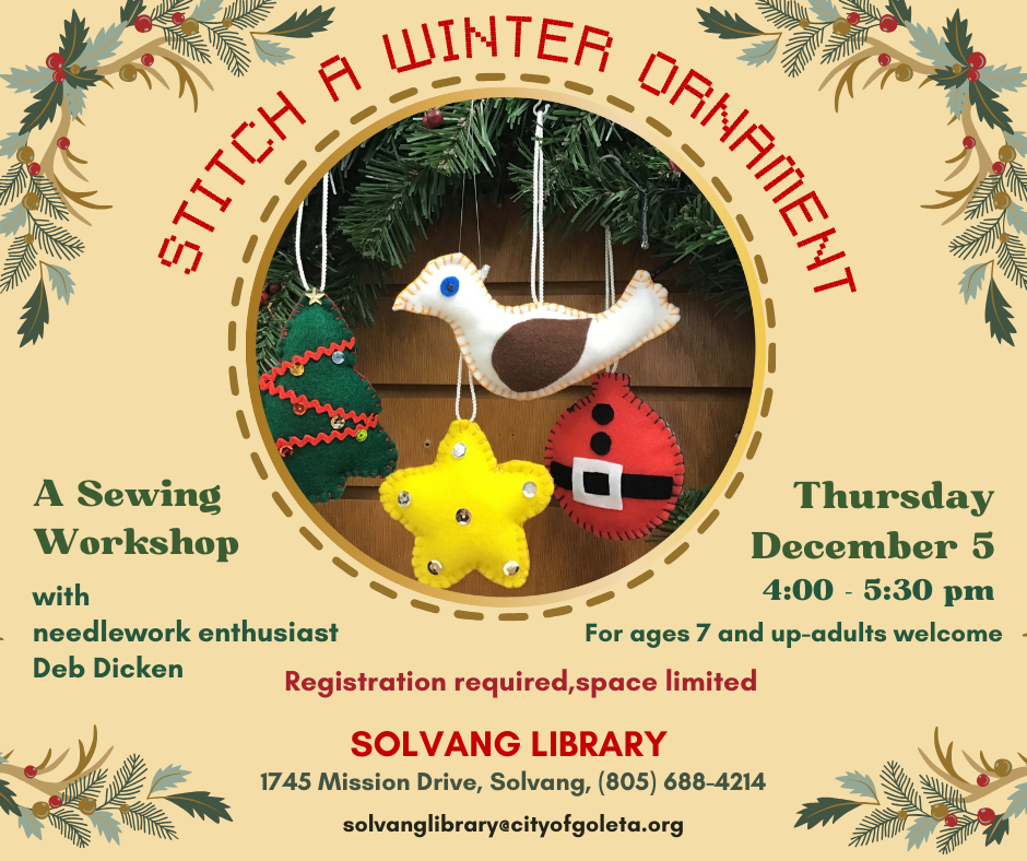 Stitch a Winter ornament 12-5-24 Solvang Library