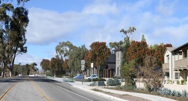 Fire Station 10 visual simulation, view from across Hollister Ave looking West toward Cathedral Oaks Overpass 